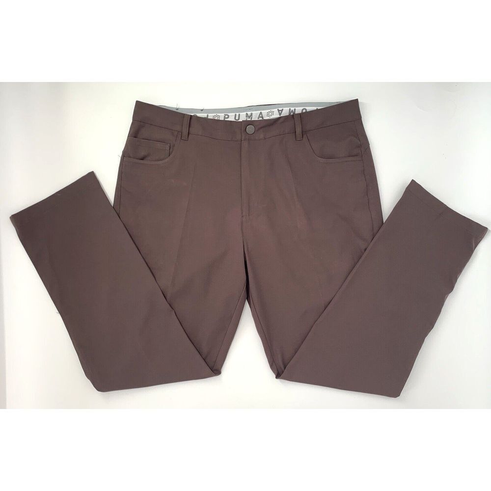 Puma Brown Flat Front Stretch Straight Leg Athletic‎ Men's Pants Size W36 L32